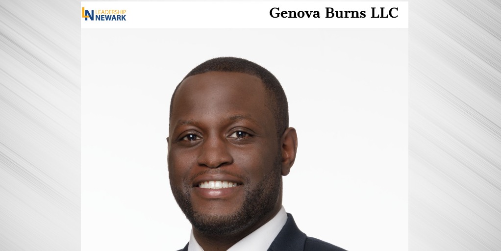 Mohamed Barry headshot with Leadership Newark & Genova Burns LLC logos